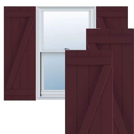 True Fit PVC, Four Board Joined Board-n-Batten Shutters W/Z-Bar, Wine Red , 21 1/2W X 34H